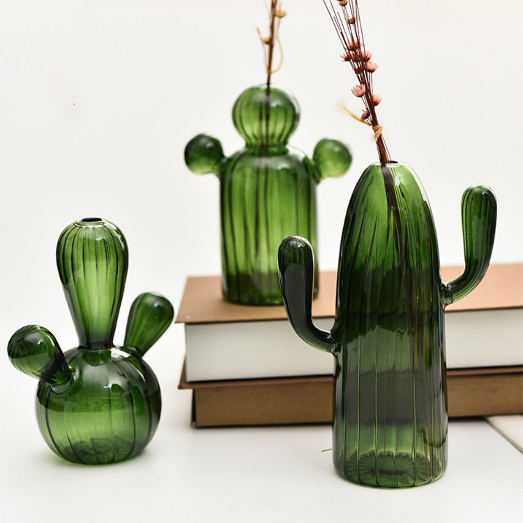 DesertBloom Modern Cactus Glass Vase Collection