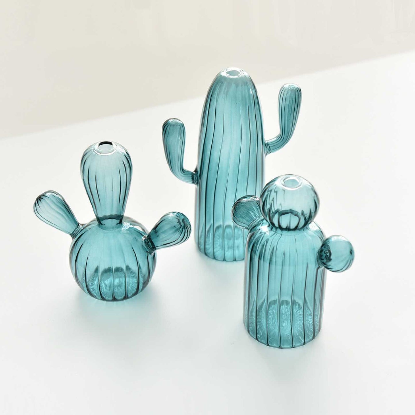 DesertBloom Modern Cactus Glass Vase Collection