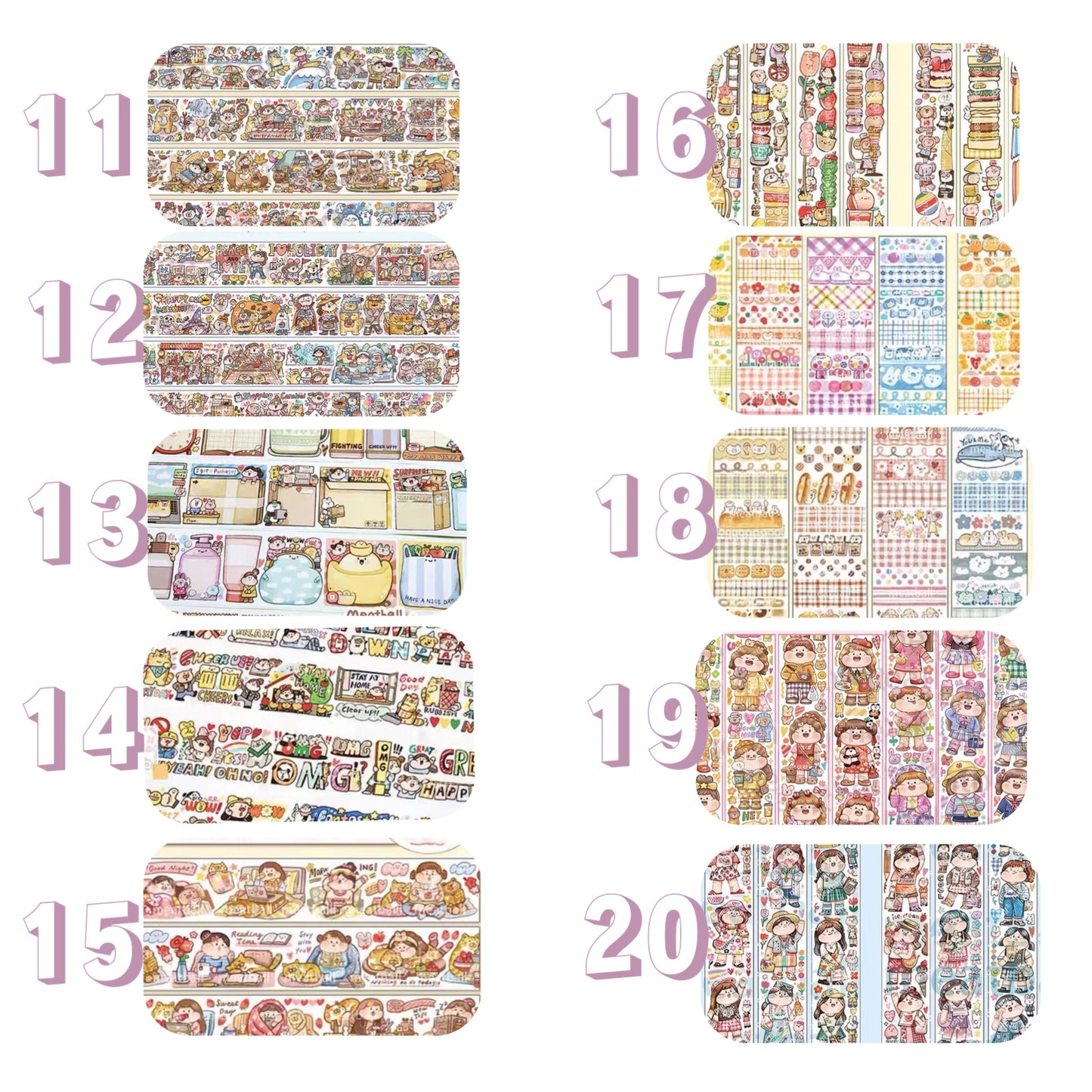 Cute Bun Girl Tape Stickers - 43 designs