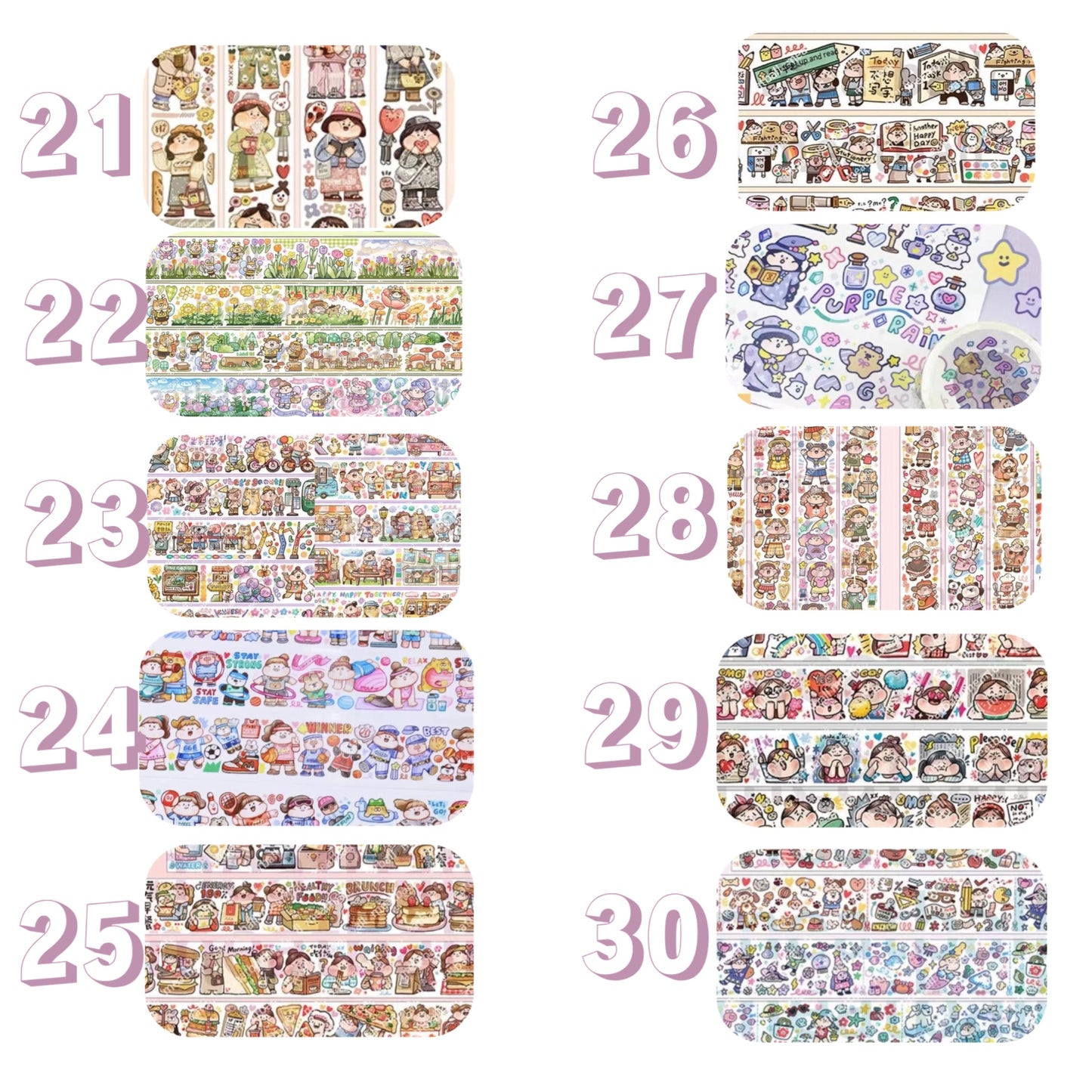 Cute Bun Girl Tape Stickers - 43 designs