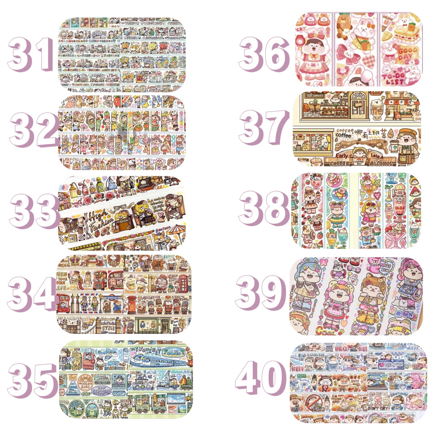 Cute Bun Girl Tape Stickers - 43 designs