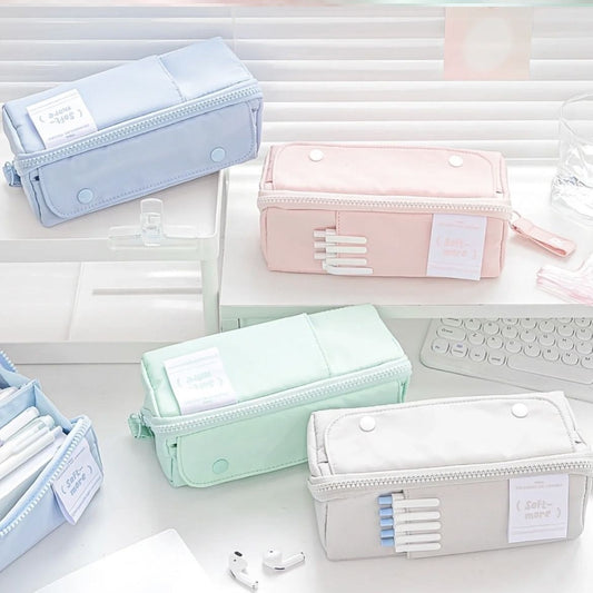 Soft More Tofu: Large Capacity Partition Pencil Case