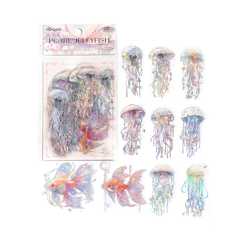 Dreamlike Watercolor Jellyfish Laser Stickers- 20Pcs