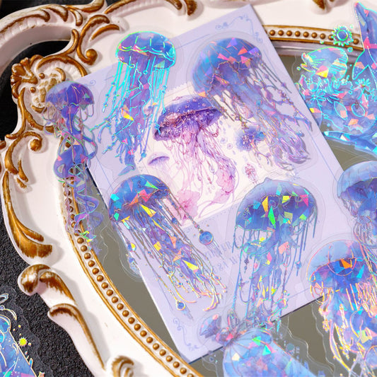 Dreamlike Watercolor Jellyfish Laser Stickers- 20Pcs