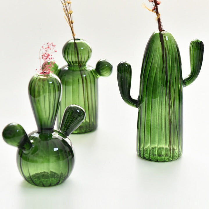 DesertBloom Modern Cactus Glass Vase Collection