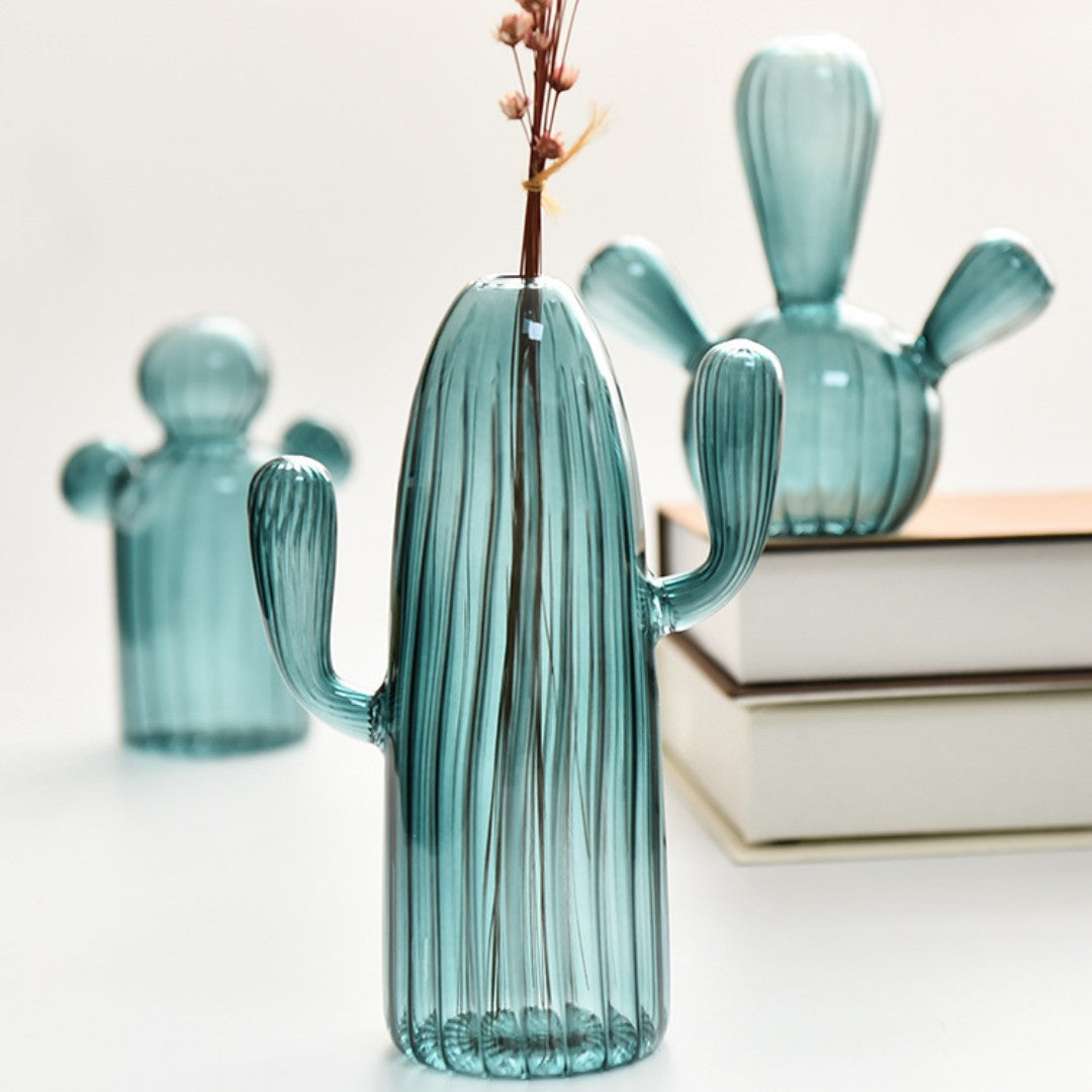 DesertBloom Modern Cactus Glass Vase Collection