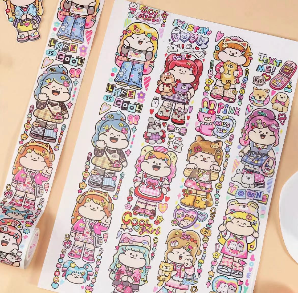 Cute Bun Girl Tape Stickers - 43 designs